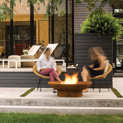 Thời tiết Corten Thép sân trong bằng kim loại Cột lửa Hố đốt bằng thép cacbon nửa quả cầu Firepit
