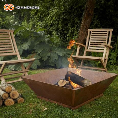 Ngoài trời Matt Rusted Corten Steel Fire Bowl Hố lửa đốt gỗ 50x50x33cm