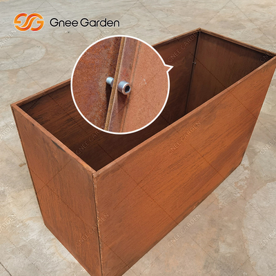 Thép Corten mộc mạc Hộp trồng cây kim loại lớn hình chữ nhật có thể tháo rời ngoài trời