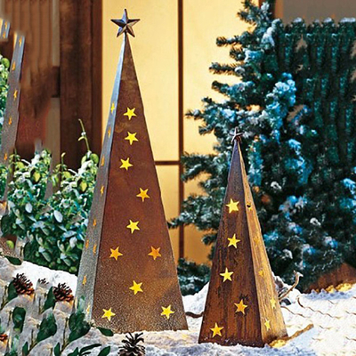 Đồ trang trí sân vườn bằng kim loại cho Giáng sinh 500mm Đồ trang trí sân vườn Corten với đèn LED