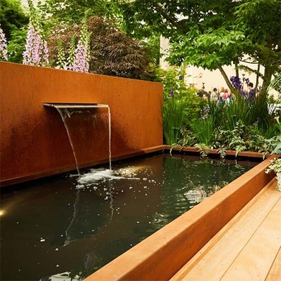 Đài phun nước bằng thép Corten hiện đại ngoài trời Cảnh quan vườn hình chữ nhật