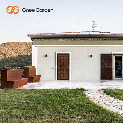 Ghế dài trồng cây bằng thép Corten ngoài trời bị gỉ tùy chỉnh cho sân sau