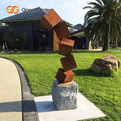 Nguy hiểm Block Corten Tác phẩm điêu khắc bằng thép bị gỉ sét Tác phẩm điêu khắc trong vườn kim loại cho bãi cỏ
