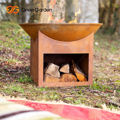 Vòng ngoài trời Vườn gỗ Đốt Corten Thép Hố 3mm với kho chứa gỗ