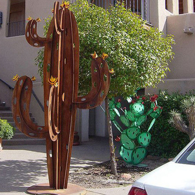 Cảnh quan sân vườn Corten Thép điêu khắc Cây xương rồng Sân kim loại Nghệ thuật tự nhiên Rusted