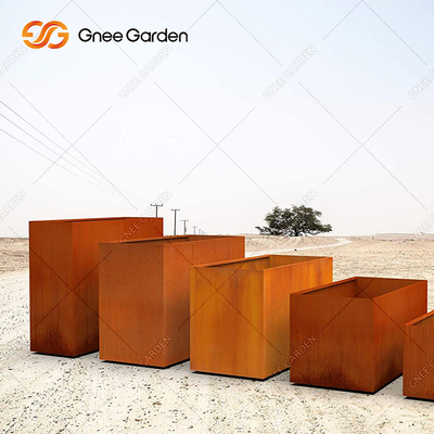 Hình vuông lớn ngoài trời trồng kim loại Chậu hoa bằng thép Corten Tùy chỉnh