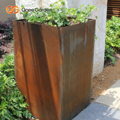 Hình vuông lớn ngoài trời trồng kim loại Chậu hoa bằng thép Corten Tùy chỉnh