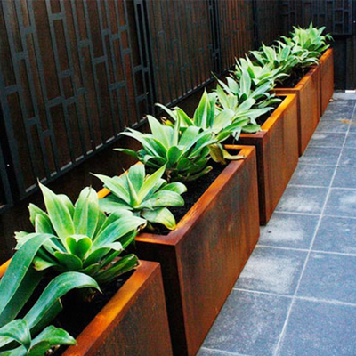 Dòng kim loại Máy trồng cây thời tiết Hộp trồng cây bằng thép Corten Nồi trồng cây bằng thép