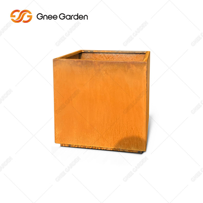Hình vuông Hình dạng khối Corten Thép trồng cây Chậu hoa kim loại cho sân vườn