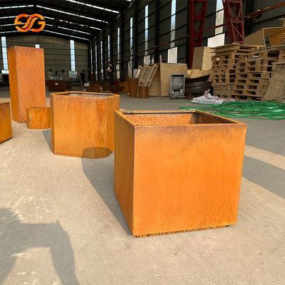Corten thép vuông gỉ hộp trồng cây chịu thời tiết cho hoa