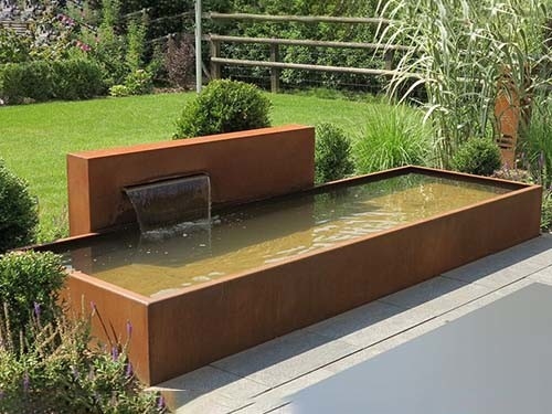 Đài phun nước bằng thép Corten hiện đại ngoài trời Cảnh quan vườn hình chữ nhật