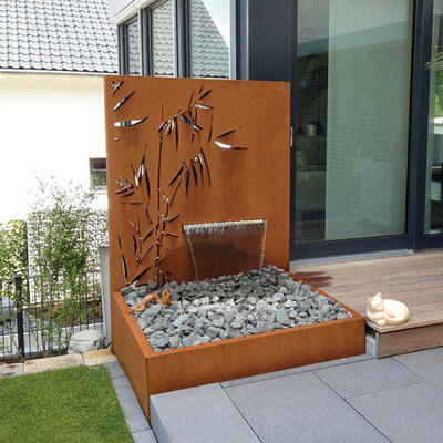1500x1000x600mm Đài phun nước bằng thép Corten mộc mạc với bảng điều khiển màn hình cắt bằng laser