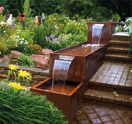 SGS Đồ trang trí sân vườn bằng kim loại ngoài trời Corten Thép Ao Nước Tính năng Màu đỏ gỉ