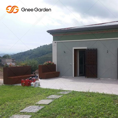 Ghế dài trồng cây bằng thép Corten ngoài trời bị gỉ tùy chỉnh cho sân sau