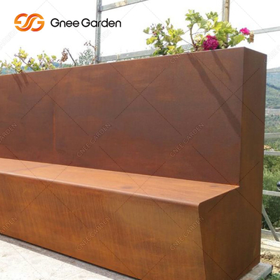 Ghế dài trồng cây bằng thép Corten ngoài trời bị gỉ tùy chỉnh cho sân sau