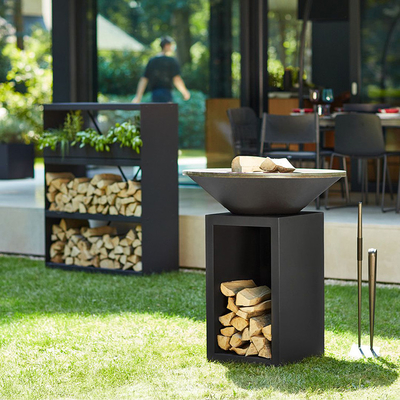 Chiều cao rỉ sét 100cm Hố lửa bằng thép Corten ngoài trời với kho chứa gỗ