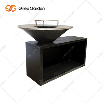 Bàn chữa cháy bằng thép Corten hình chữ nhật đa chức năng với kho lưu trữ nhật ký