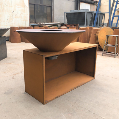 Bàn chữa cháy bằng thép Corten hình chữ nhật đa chức năng với kho lưu trữ nhật ký