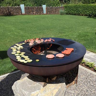 Corten Steel KD Outdoor BBQ Fire Pit Round Pre Rusted