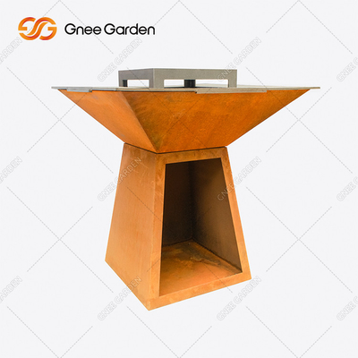 Corten Steel BBQ Fire Pit Grill Lò nướng hình thang có hình dạng Lò nướng nấu ăn ngoài trời cho sân vườn