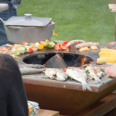 Hố lửa thép Corten rỉ sét trước để nấu ăn ngoài trời BBQ