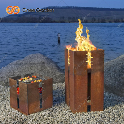1200mm vuông Corten thép BBQ Nướng than đốt trang trí