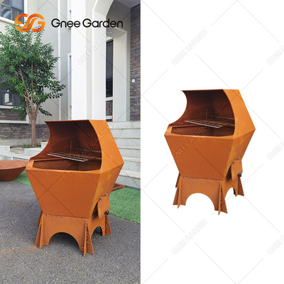 Hố lửa Bbq thép Corten phong hóa dày 3 mm với vòng tròn Plancha