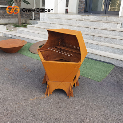Bàn nướng bằng than củi Bbq Corten bằng thép cho khu vườn ngoài trời Bbq