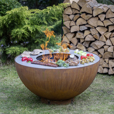 Cắm trại ngoài trời Nấu ăn Corten Steel Bbq Grill trang trí Fire Pit Grill