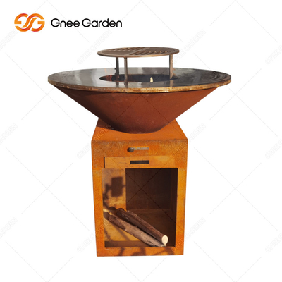 Lò nướng than ngoài trời Corten thép Fire Pit BBQ với bếp nướng