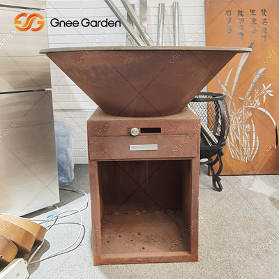 Lò nướng ngoài trời bằng thép Corten Lò nướng với lò nướng BBQ Lớp phủ gỉ Ăn bên ngoài