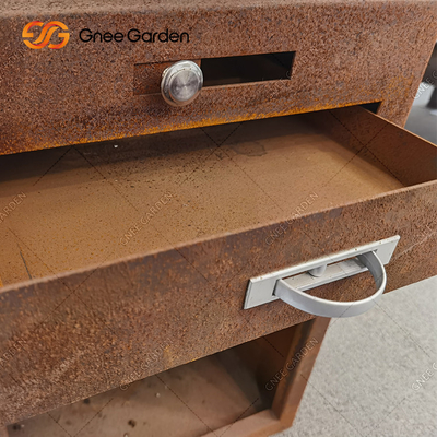 Hố lửa bằng thép Corten BBQ ngoài trời với kho chứa củi ở sân sau Màu gỉ