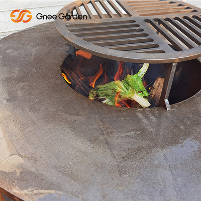 Màu rỉ sét Vỉ nướng BBQ ngoài trời Lò nướng than với đĩa nấu ăn tròn Dia 100cm