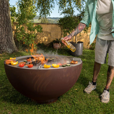 Lò nướng BBQ ngoài trời bằng thép Corten 1000mm với vòng nướng tùy chỉnh