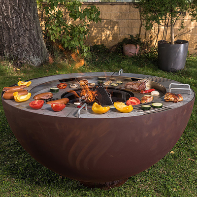 Lò nướng BBQ ngoài trời bằng thép Corten 1000mm với vòng nướng tùy chỉnh