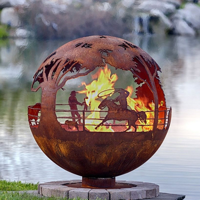 Hố lửa bằng thép hình quả cầu Corten trang trí 900mm được làm thủ công