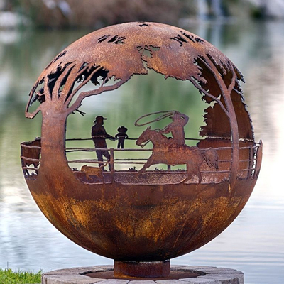 Hố lửa bằng thép hình quả cầu Corten trang trí 900mm được làm thủ công