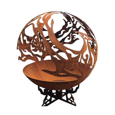 Phượng hoàng Mẫu thép Hố lửa ngoài trời Sân trong Corten Sphere Firepit để làm ấm sân vườn