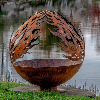 Thiết kế mô hình phượng hoàng Quả cầu lửa kim loại ngoài trời gỉ sét bằng thép Corten