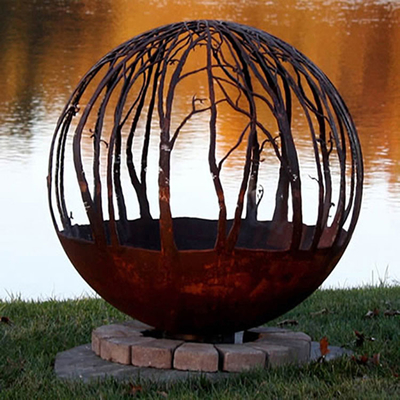 Gỗ ngoài trời Đốt Corten Thép Quả cầu Lửa Hình tròn Tùy chỉnh