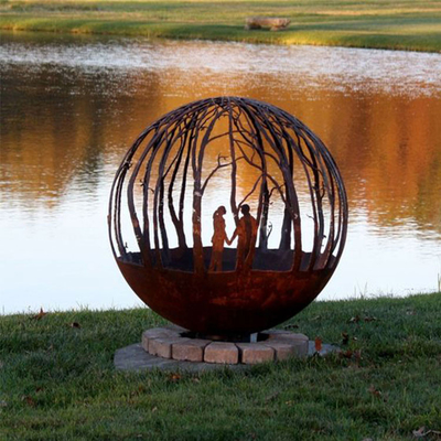 Gỗ ngoài trời Đốt Corten Thép Quả cầu Lửa Hình tròn Tùy chỉnh
