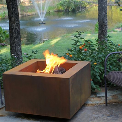 Hố lửa kim loại hình vuông đốt gỗ ngoài trời 600 X 600 X H500mm