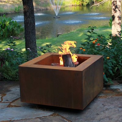 Hố lửa kim loại hình vuông đốt gỗ ngoài trời 600 X 600 X H500mm