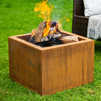 Hố lửa kim loại hình vuông đốt gỗ ngoài trời 600 X 600 X H500mm