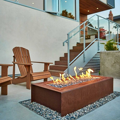 Hệ thống sưởi khí Propane Hố lửa bằng thép Corten 1200 X 600 X 320mm Trang trí sân trong
