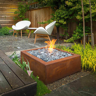 Đơn giản bằng thép Corten Thép ngoài trời Hố lửa gỉ Thiết kế hình tròn Trang trí sân vườn Hố cứu hỏa