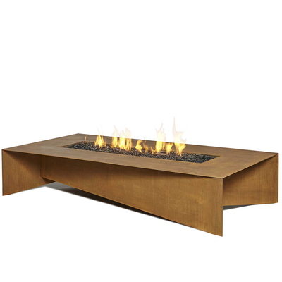 Bàn cháy bằng thép Corten hình chữ nhật 72 inch Rusty Rusty Đốt bằng gỗ