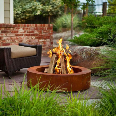Vườn ngoài trời tròn Corten hố lửa bằng thép cắm trại để đốt gỗ bên ngoài