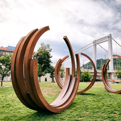 Nhẫn trừu tượng hiện đại Mộc mạc trừu tượng Điêu khắc bằng thép Corten Tượng kim loại lớn