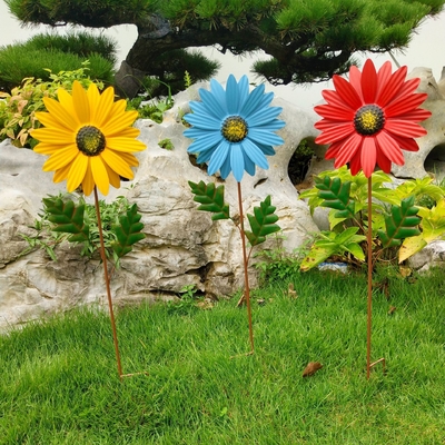 Hướng dương Cối xay gió Kim loại Chong chóng trong Vườn Tác phẩm điêu khắc gió cho Bãi cỏ sân hiên ban công